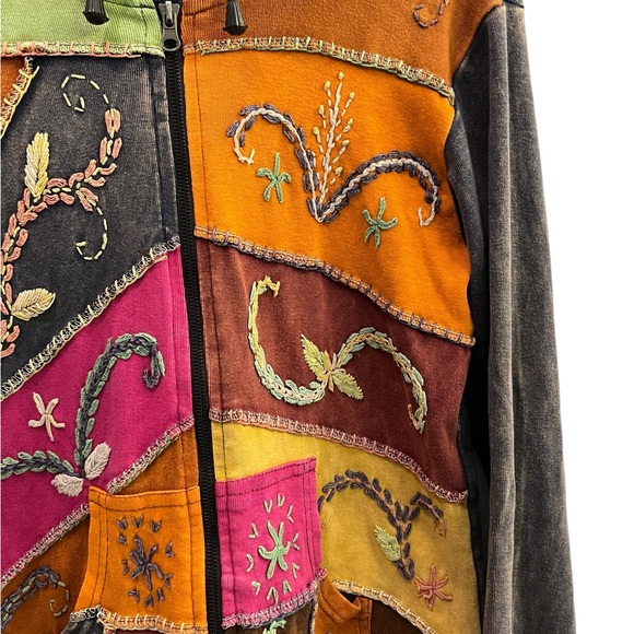 Vintage KPC Womens Size Medium Nepali Patchwork Embroidered Artsy Boho Hoodie - Picture 4 of 11